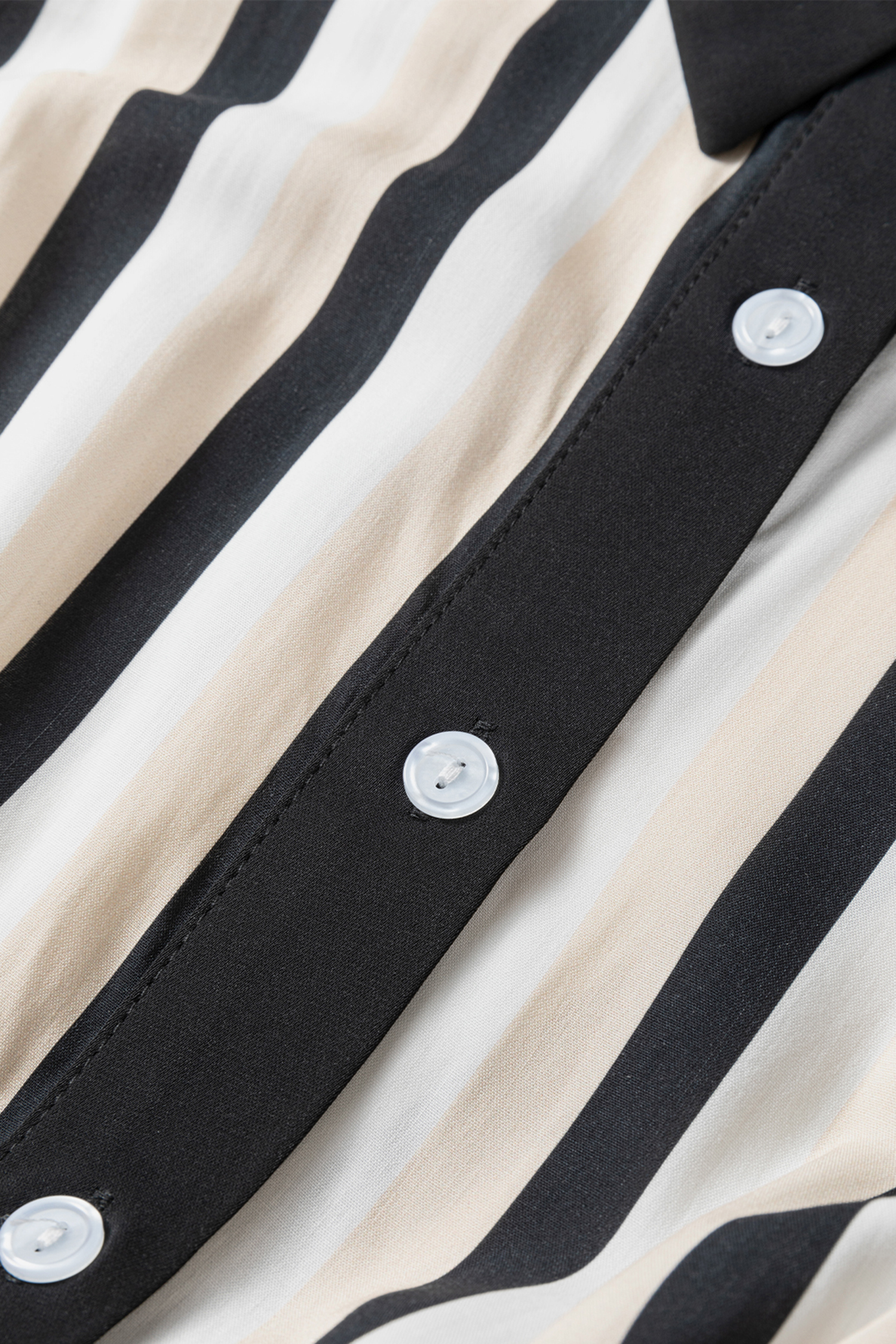 Black Stripe 3/4 Puff Sleeve Shirt Style Button Down Midi Dress - loveforevers