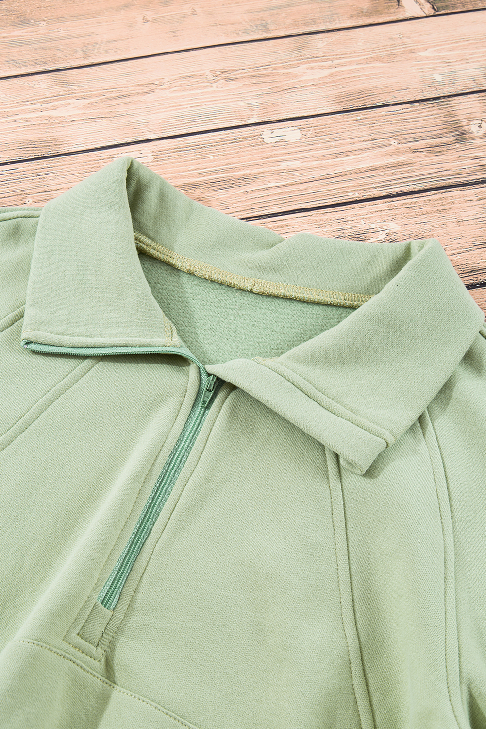 Smoke Green Fleece Lined Zip Up Stand Collar Thumbhole Sleeve Sweatshirt - loveforevers
