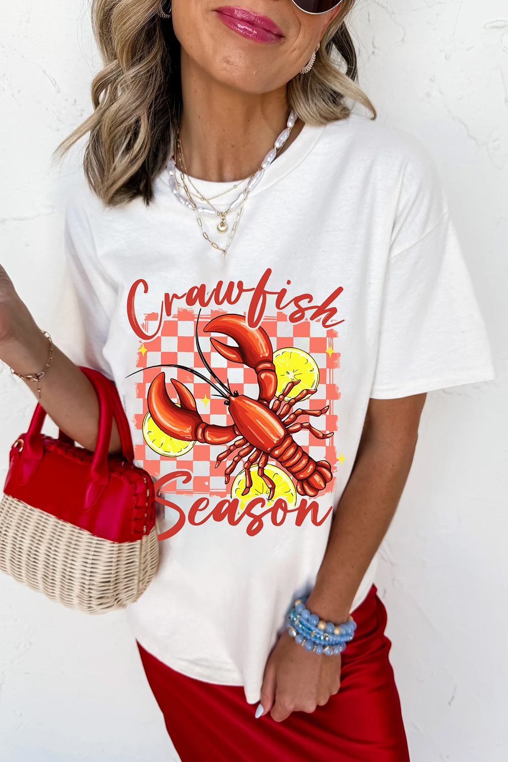 White Crawfish Season Graphic Fashion Summer T Shirt - loveforevers