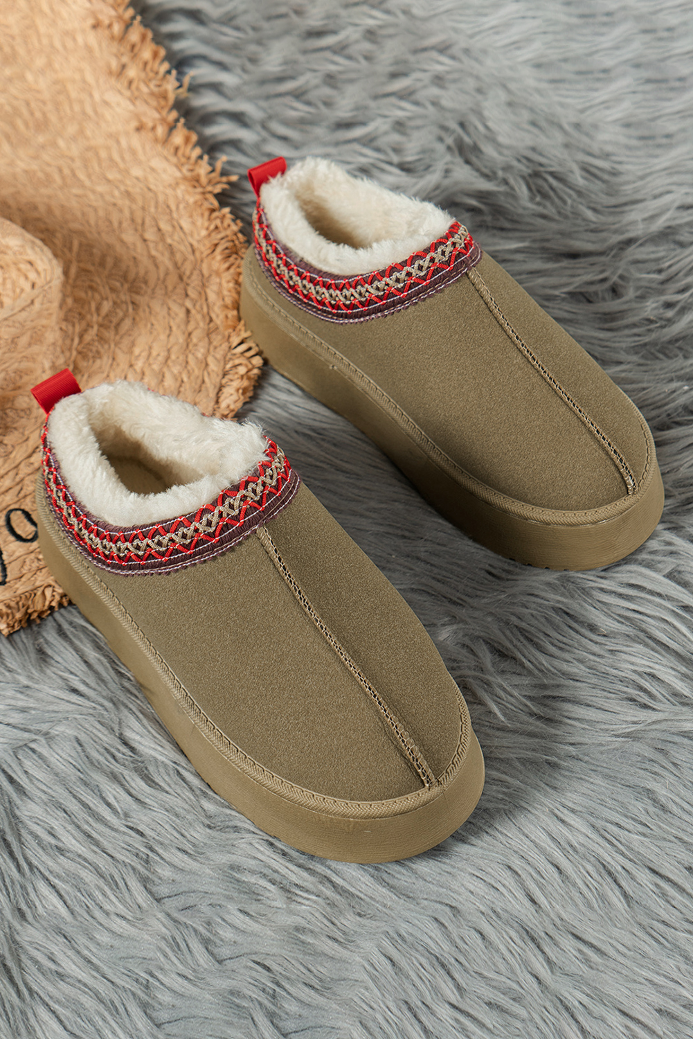 Chestnut Contrast Print Suede Plush Lined Snow Boots - loveforevers