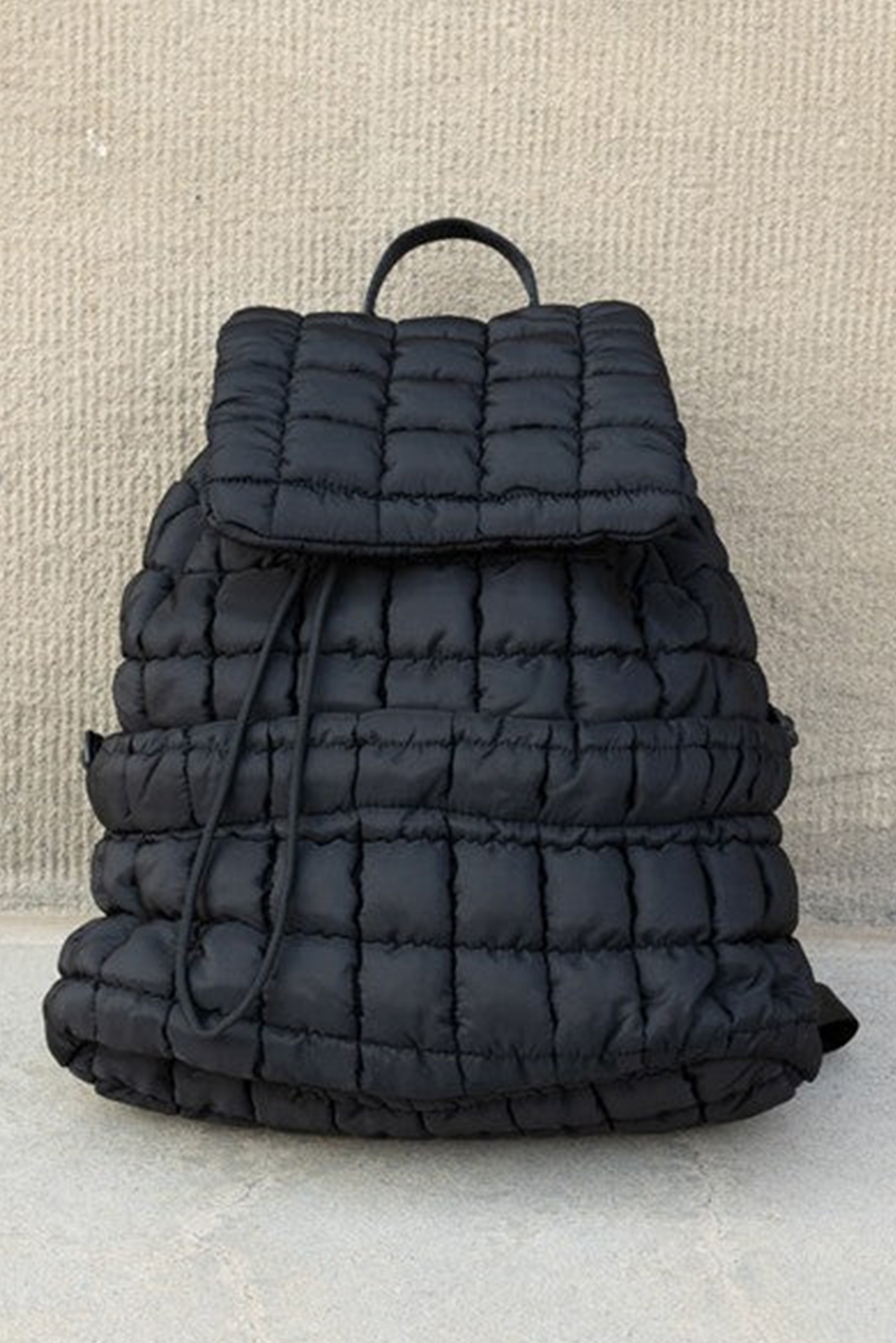 Black Solid Flapped Quilted Puffer Backpack - loveforevers