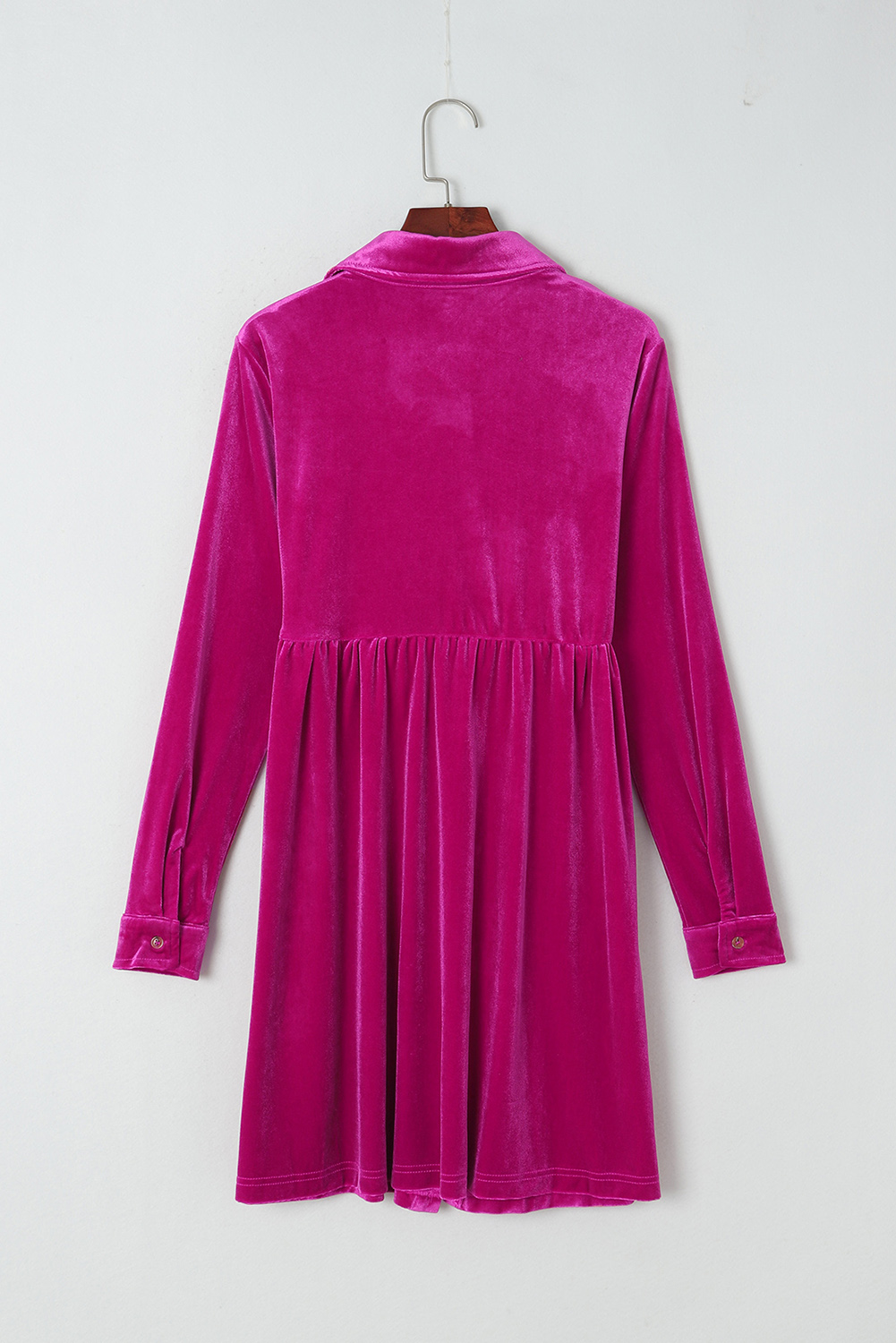 Fiery Red Long Sleeve Ruffle Velvet Button Up Dress - loveforevers