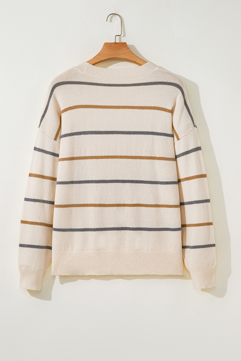 Multicolour Striped Buttoned Front V Neck Drop Shoulder Cardigan Sweater - loveforevers