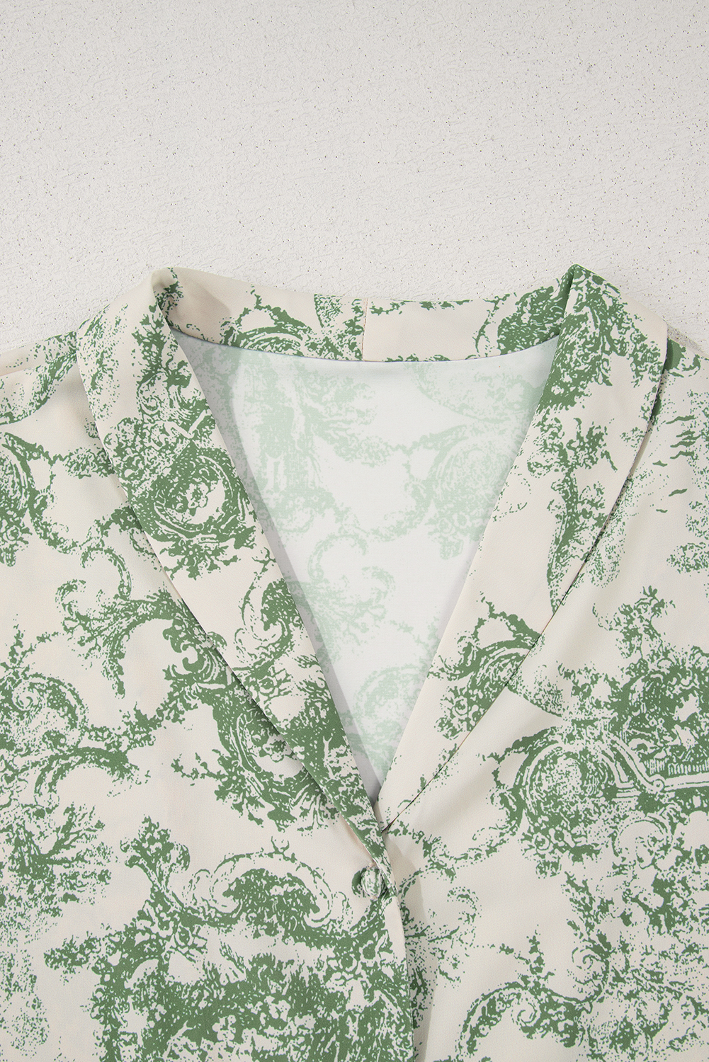 Green Landscape Print Tied 3/4 Sleeve Shirt with Sash - loveforevers