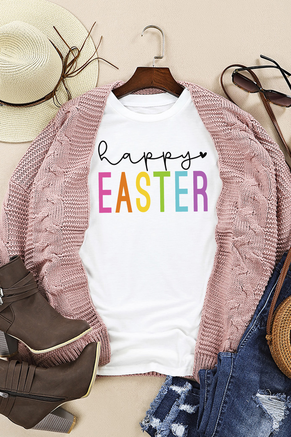 White Rabbit Bow Knot Print Crew Neck T Shirt - loveforevers