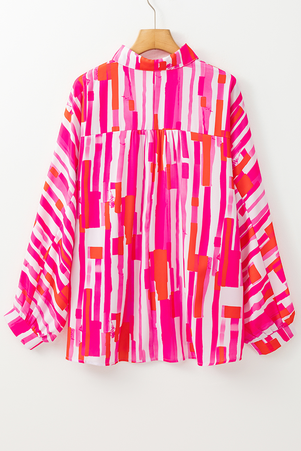 Pink Abstract Print Batwing Sleeve Casual Shirt - loveforevers
