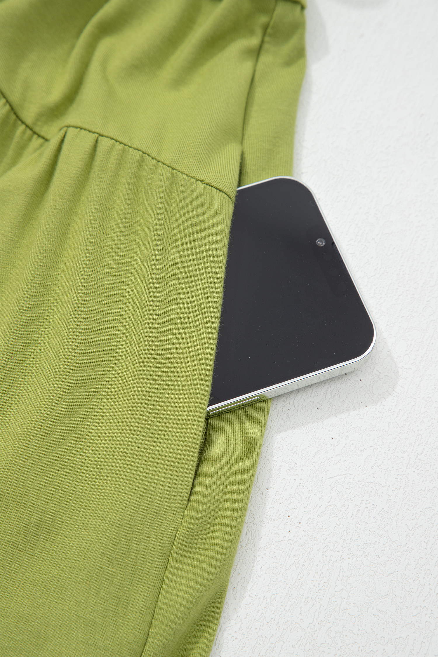 Fern Green Solid V Neck Cap Sleeve Tunic Elastic Waist Versatile Maxi Dress - loveforevers