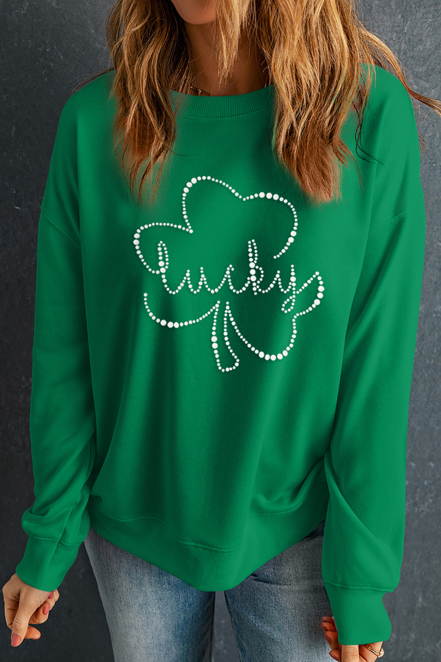 Dark Green Lucky Shamrock Ceramic Clover Sweatshirt - loveforevers