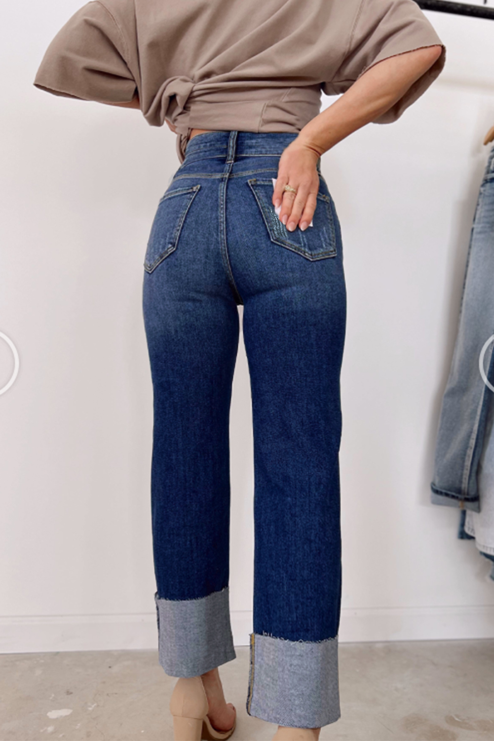 High Waist Distressed Straight Leg Jeans - loveforevers