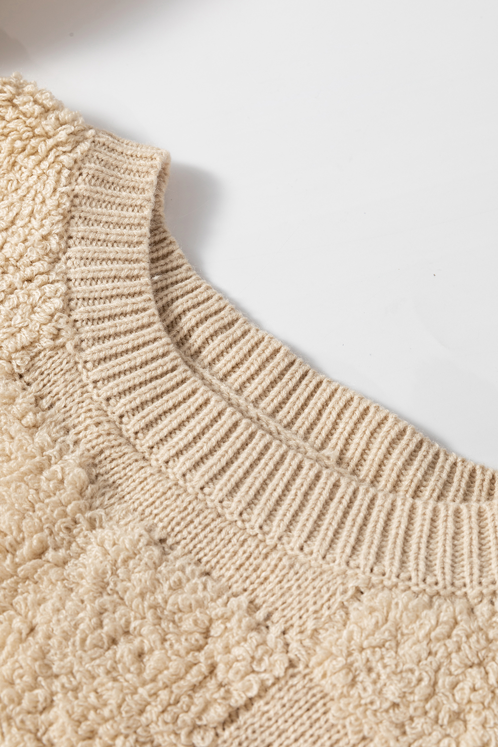Parchment Checkered Sherpa Crew Neck Loose Sweater - loveforevers