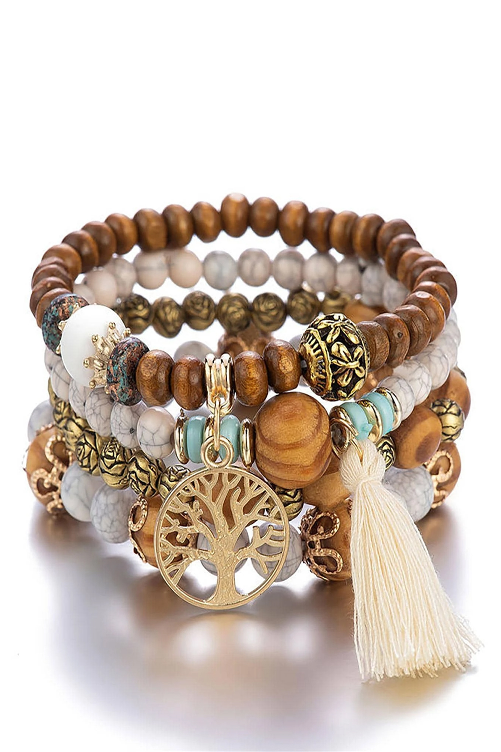 Thai Curry Boho Tassel Beaded Multi Layer Bracelet Set - loveforevers