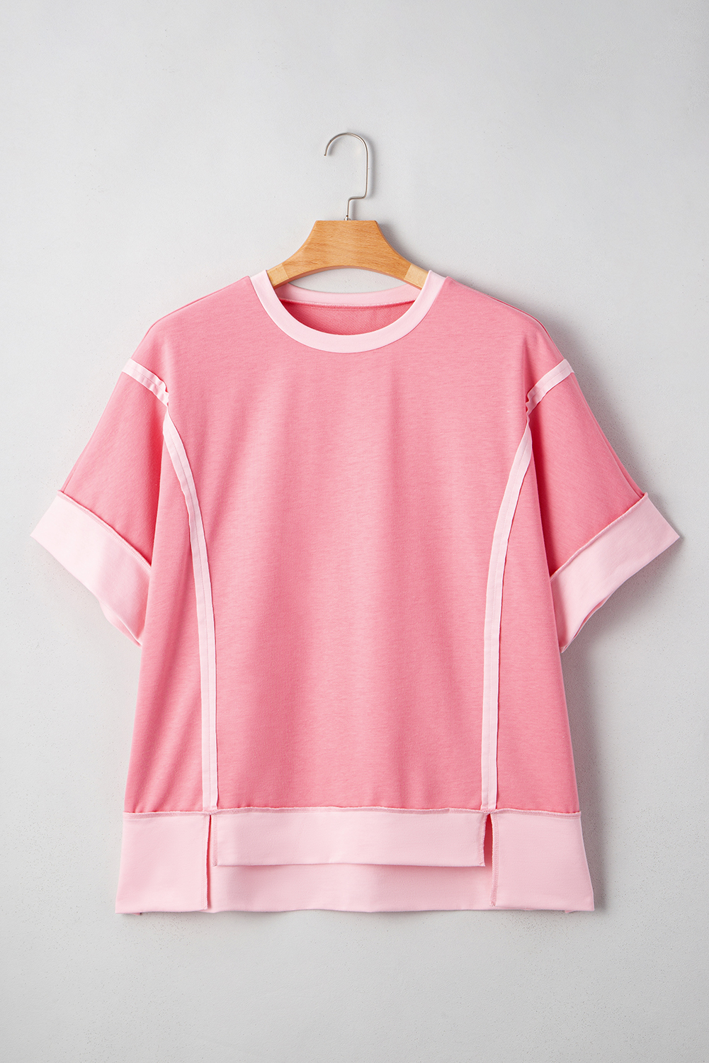 Smoke Green Half Sleeve Raw Seam High Low Side Split Top - loveforevers