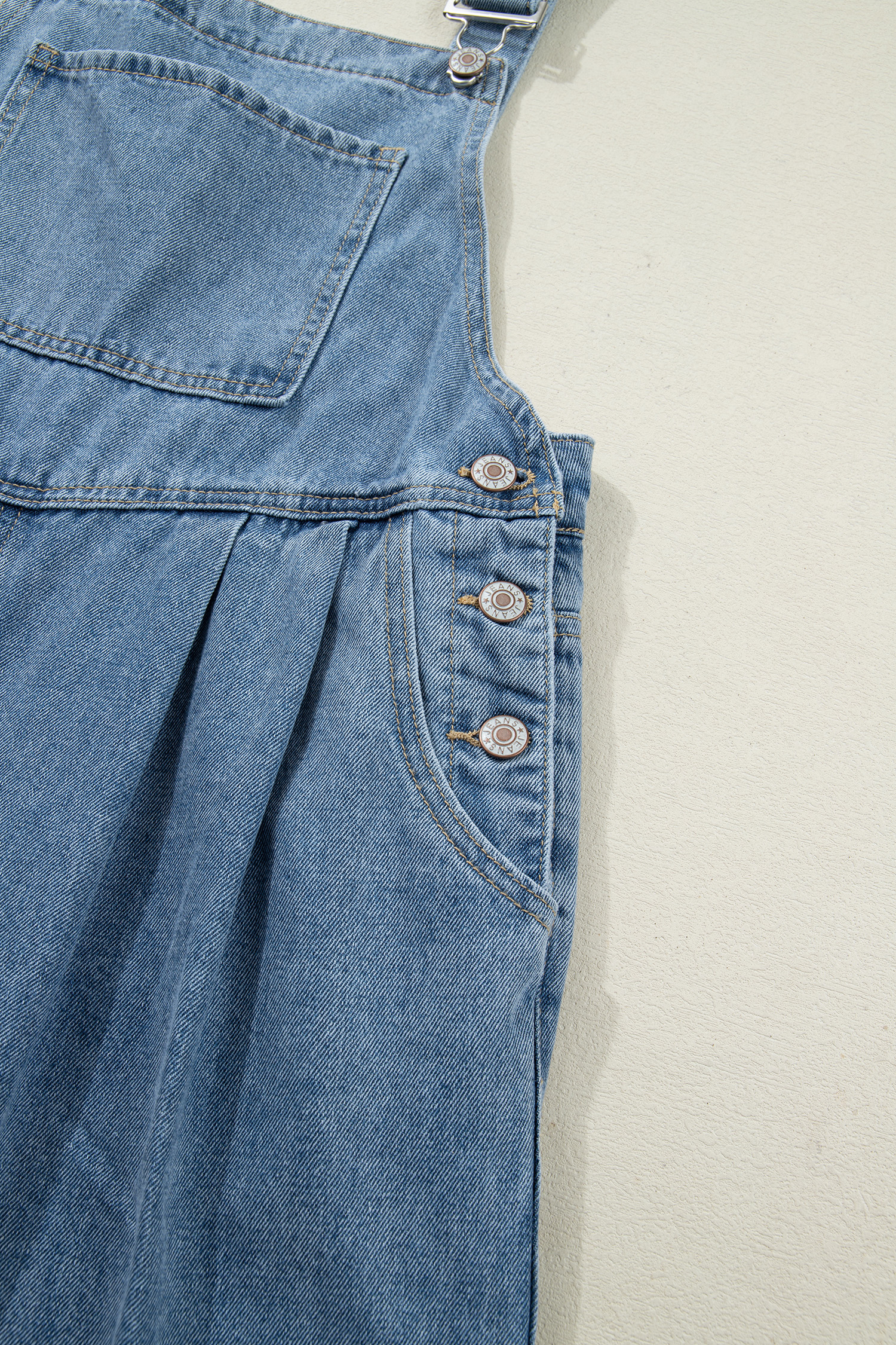 Dusk Blue Pleated Wide Leg Retro Pocketed Denim Jumpsuit - loveforevers