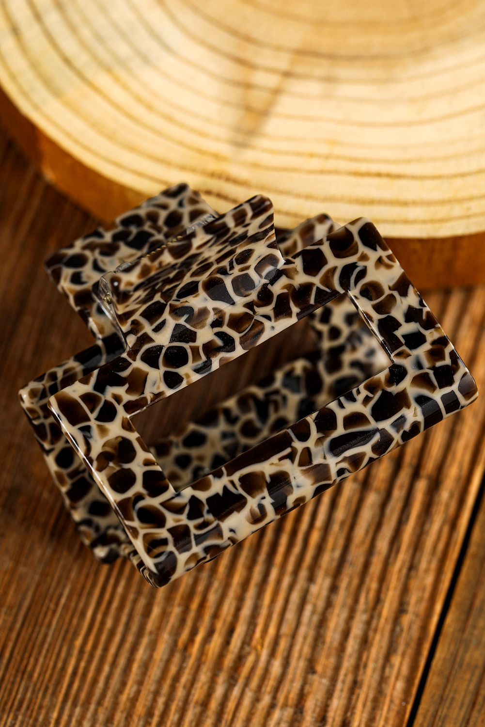 White Leopard Print Cutout Square Claw Clip - loveforevers