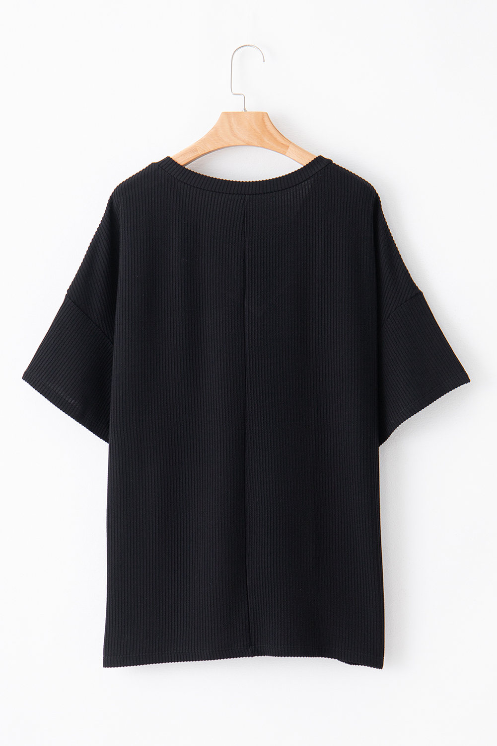 Black Textured V-Neck Dropped Shoulder Plus T-Shirt - loveforevers