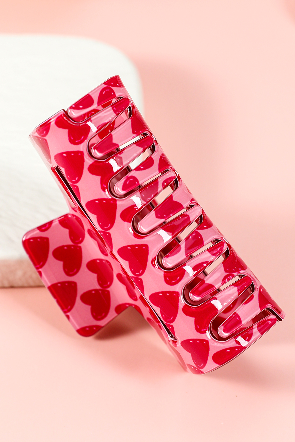Fiery Red Heart Print Hollow Out Square Hair Claw Clip - loveforevers