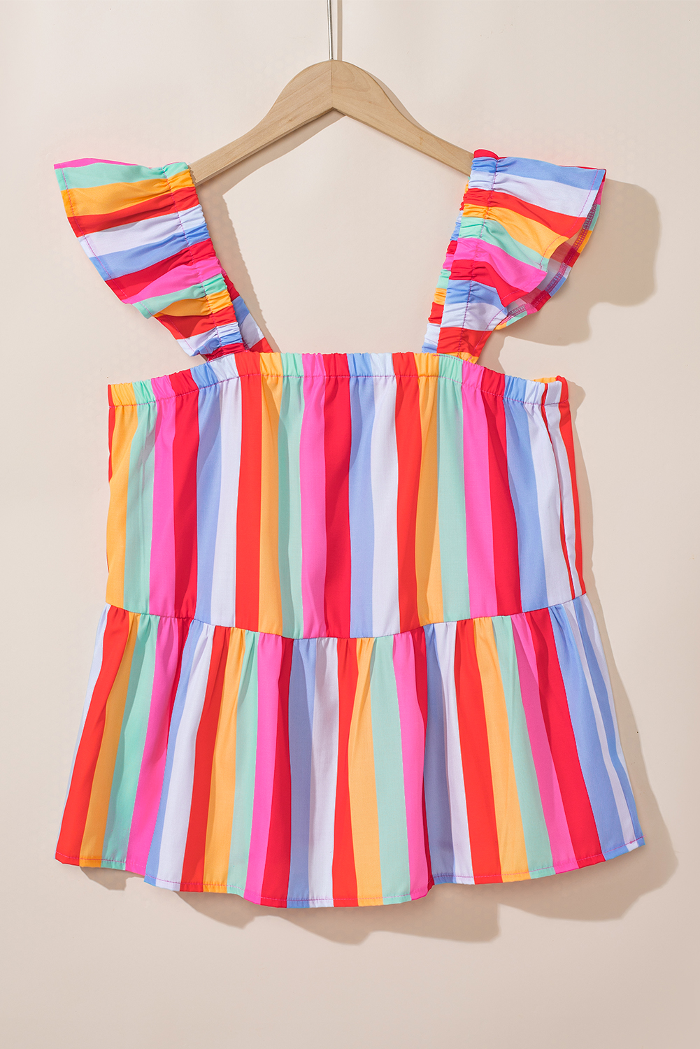 Red Stripe Ruffled Straps Babydoll Tank Top - loveforevers