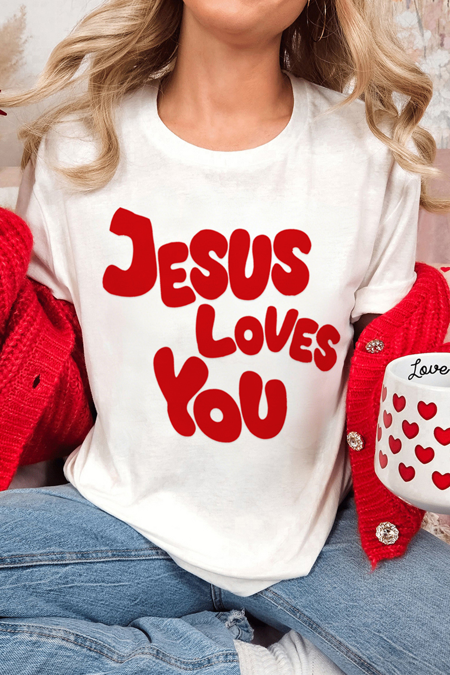 White JESUS LOVES YOU Graphic Tee - loveforevers