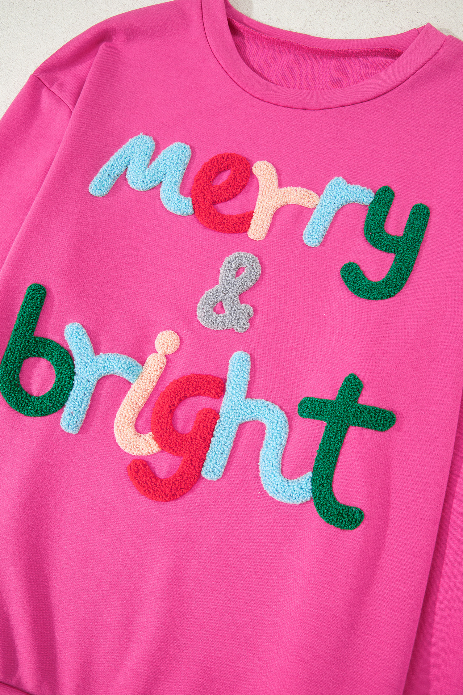 Rose Red Merry & Bright Christmas Letter Graphic Sweatshirt - loveforevers