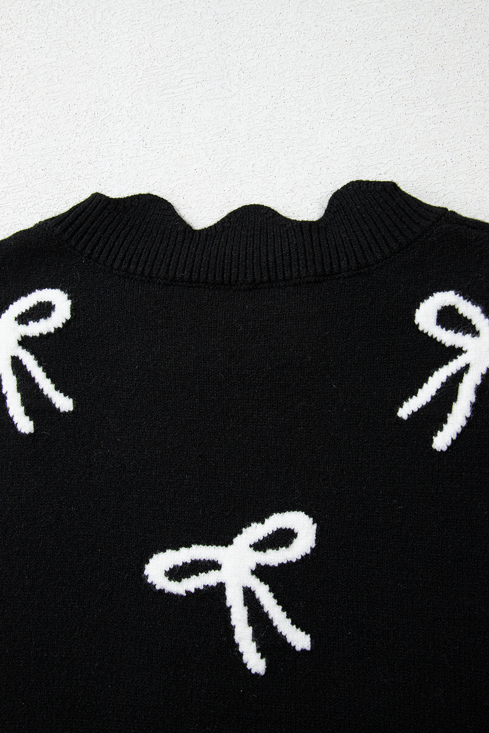 Black Bow Print Side Ties Scalloped Hem Sweater T Shirt - loveforevers