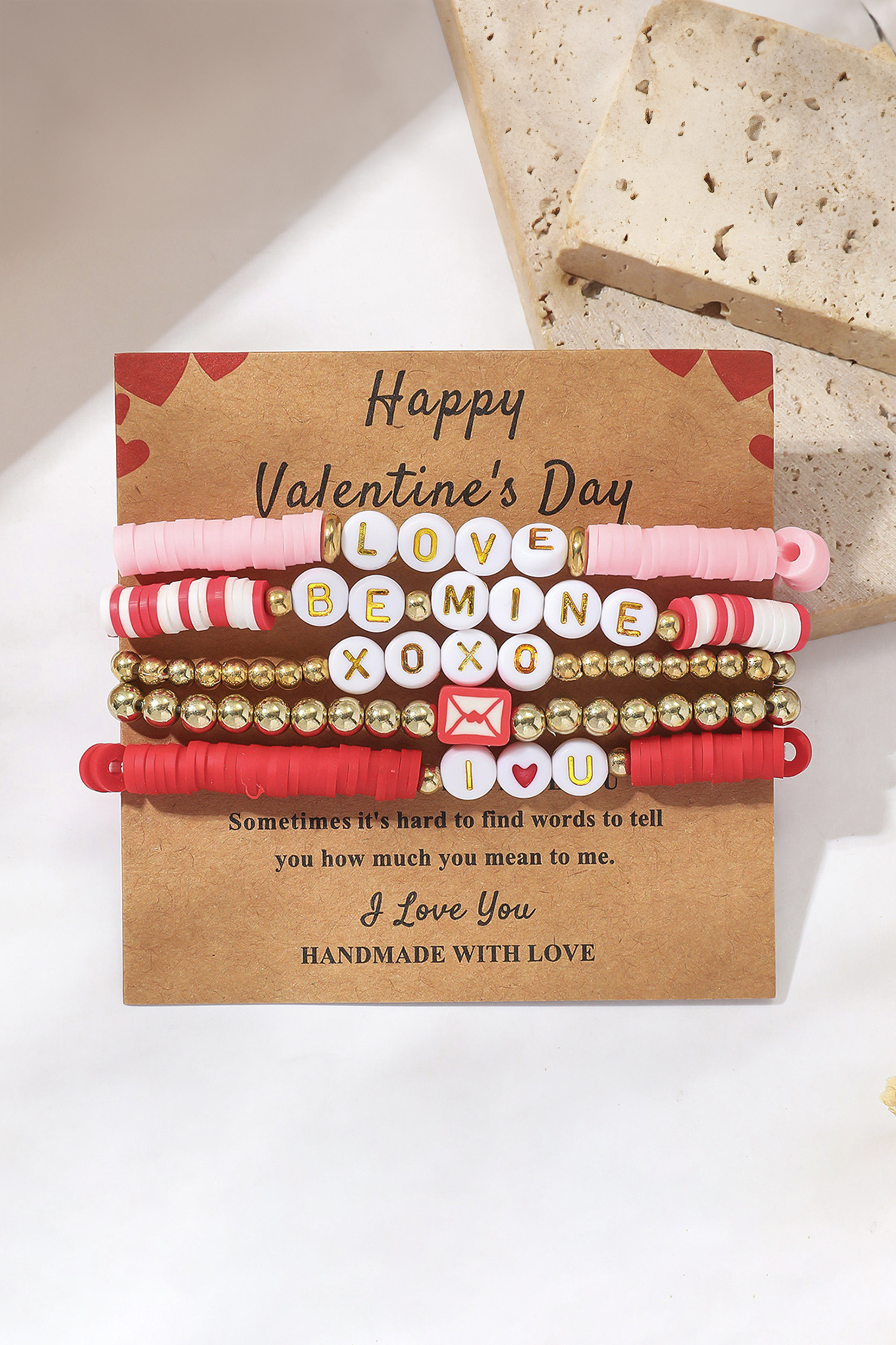 Gold Valentines Love Slogan Multilayer 5pcs Bracelet Set - loveforevers