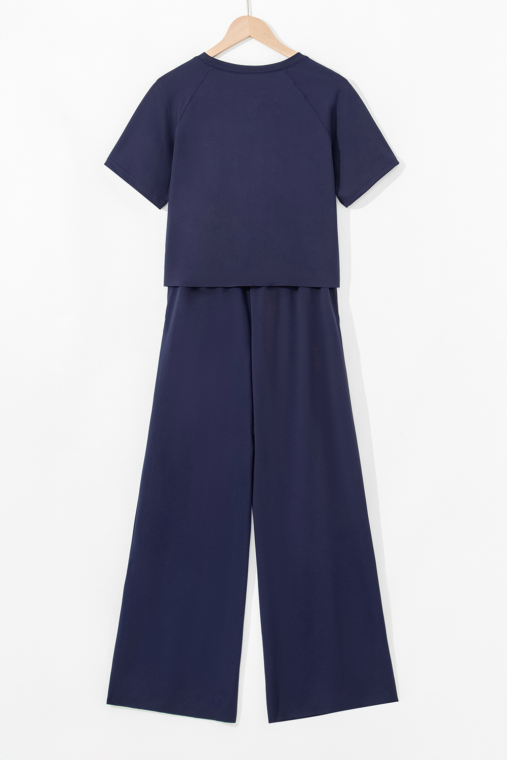 Navy Blue Raw Hem Loose Tee and Wide Leg Pants Set - loveforevers