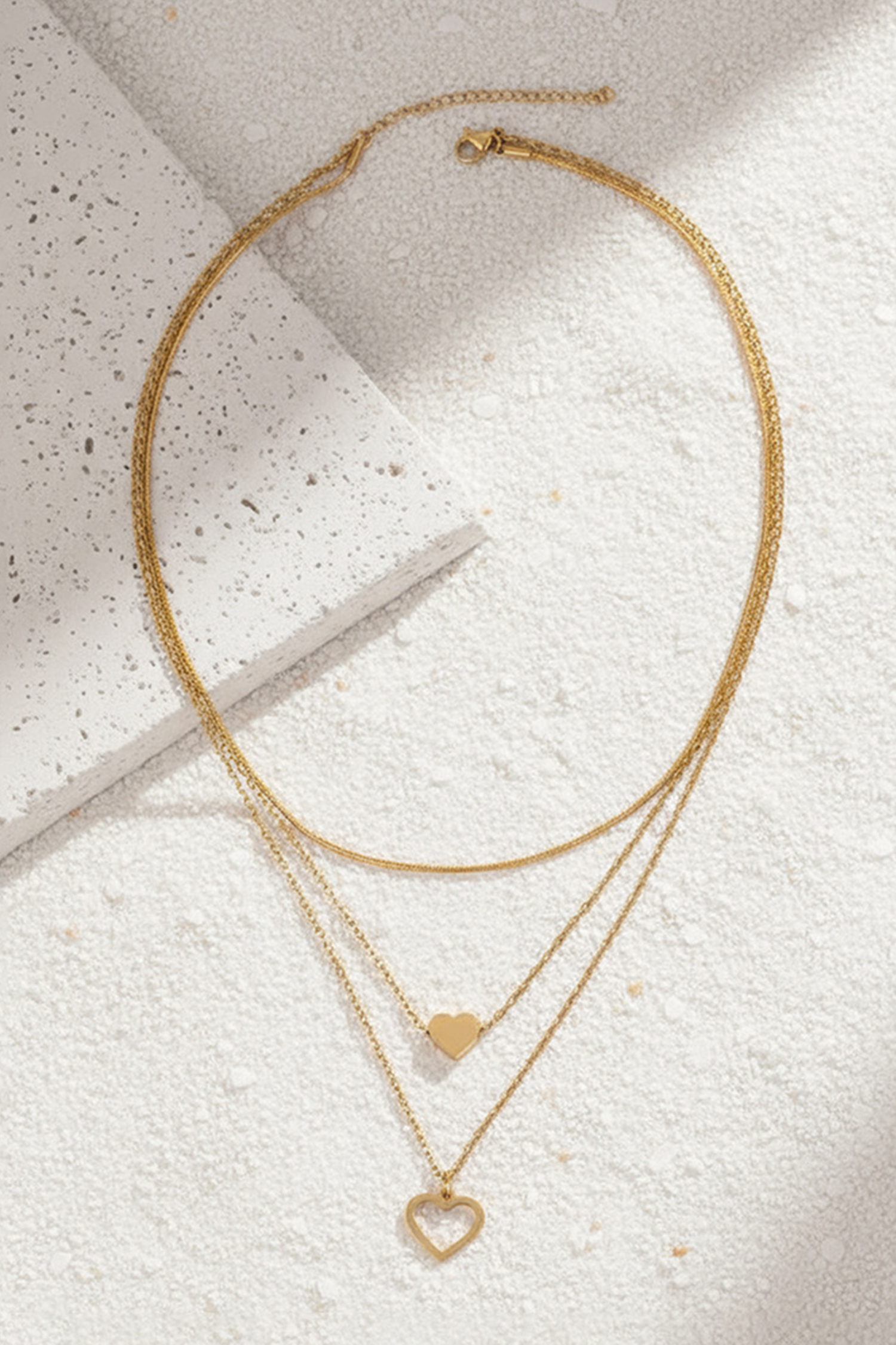 Gold Plated Triple Layered Heart Necklace Set - loveforevers
