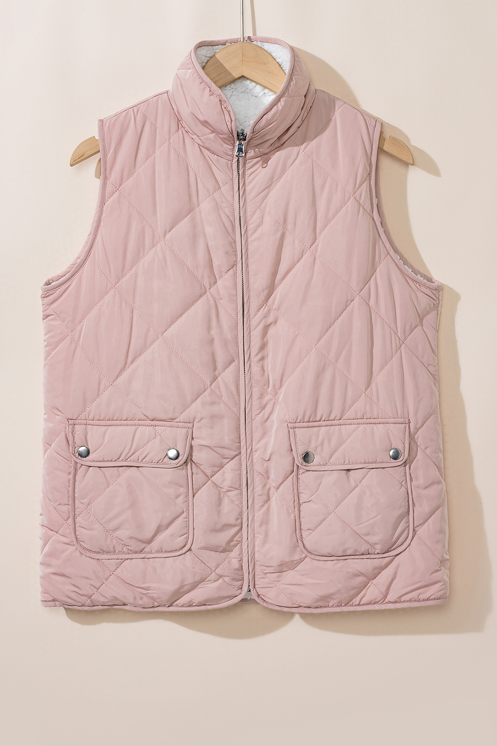 Pink Fleece Lined Quilted Vest Coats - loveforevers