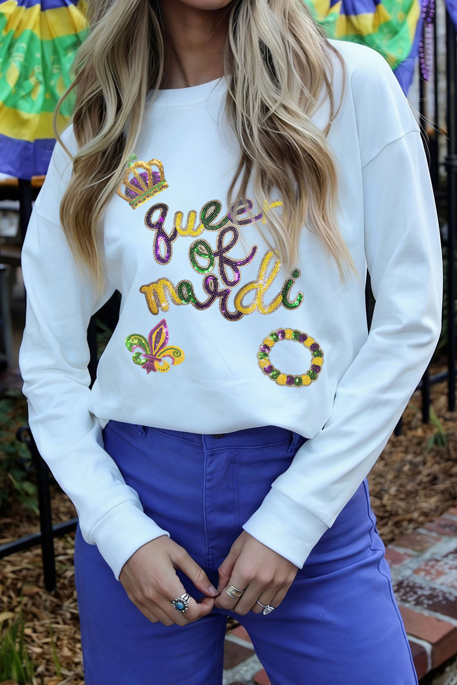 White LUCKY Clover Embroidered Long Sleeve Top - loveforevers