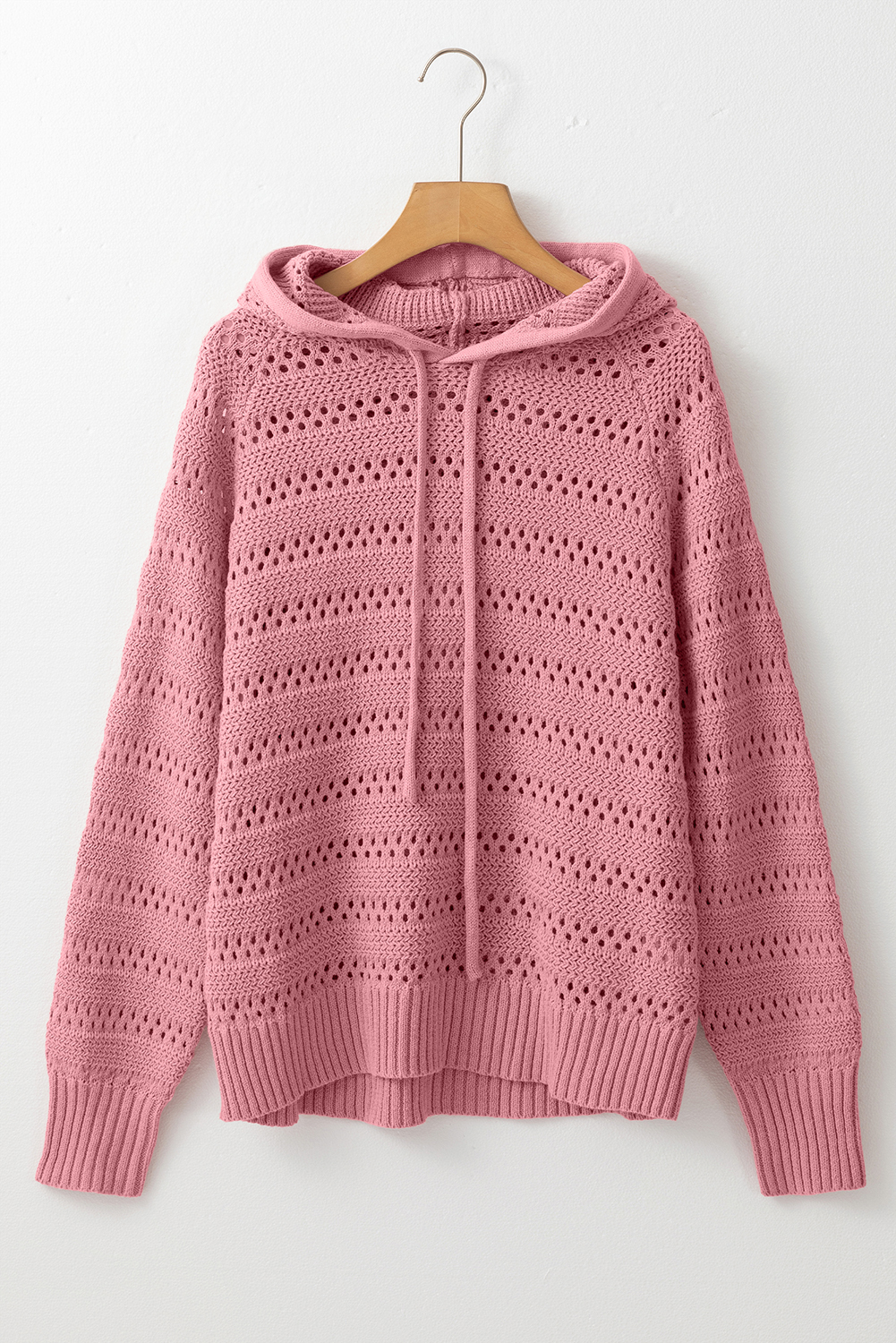 Peach Blossom Pointelle Knit Raglan Sleeve Hooded Sweater - loveforevers