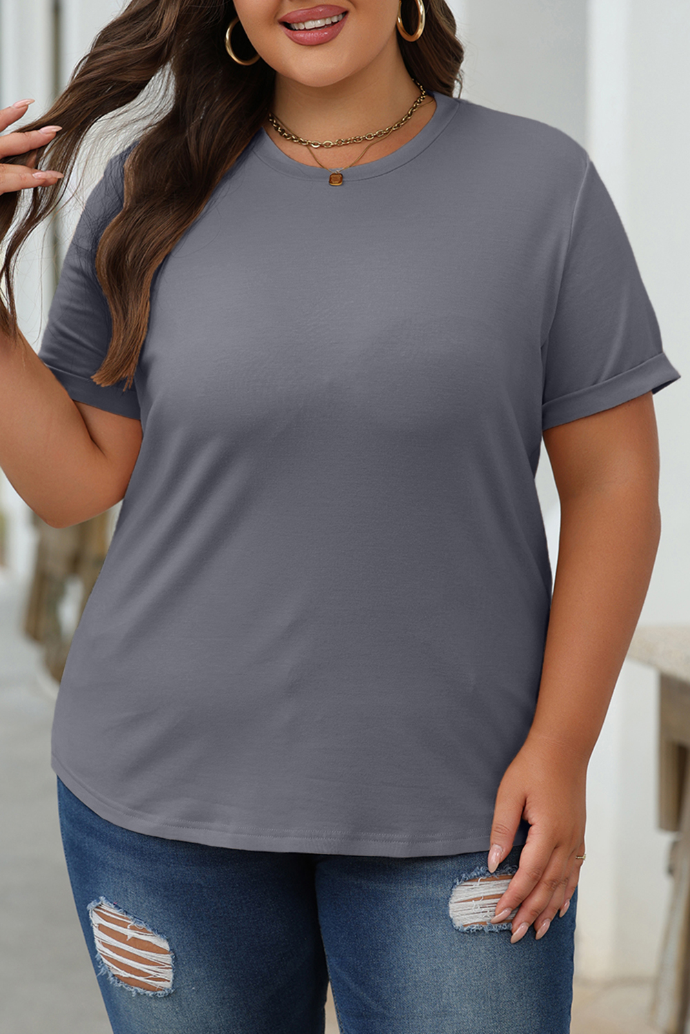 Khaki Casual Plain Crew Neck Tee - loveforevers