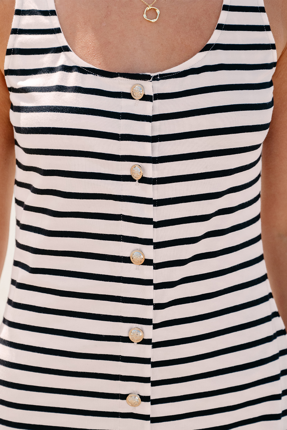 White Striped Print Sleeveless Buttoned Maxi Dress - loveforevers