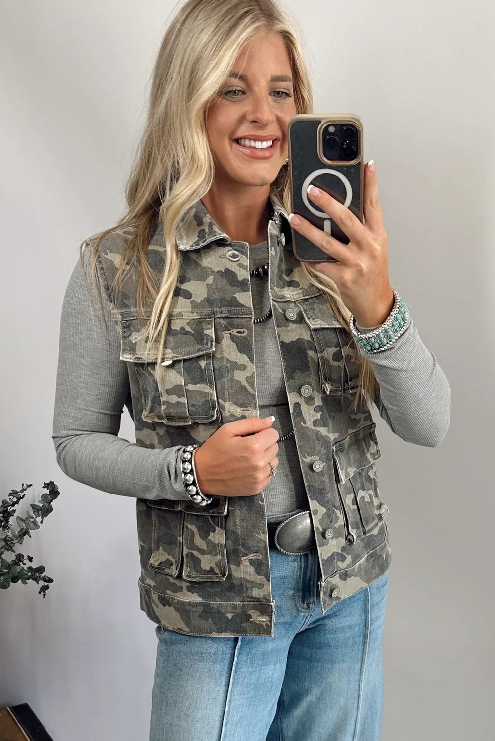 Green Camo Cargo Denim Vest - loveforevers