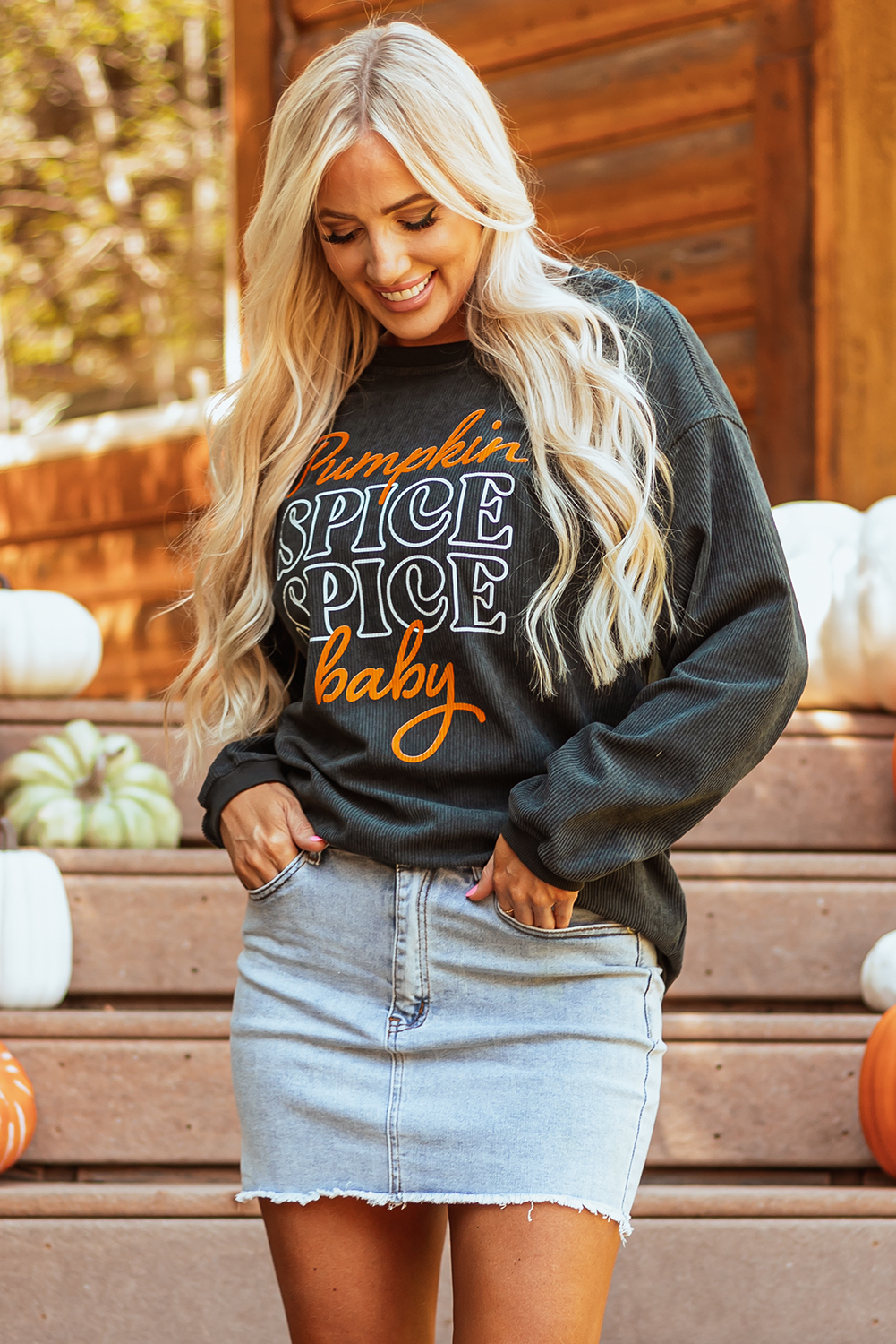 Dark Grey Pumpkin Spice Baby Graphic Textured Sweatshirt - loveforevers