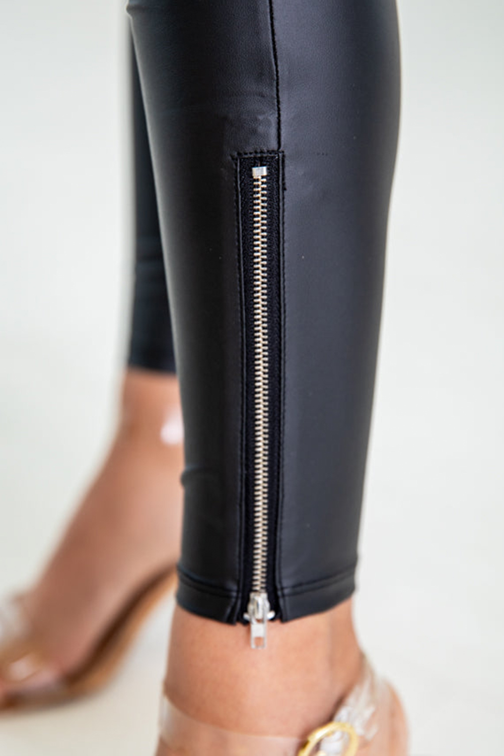 Black Faux Leather Zipped Detail Leggings - loveforevers