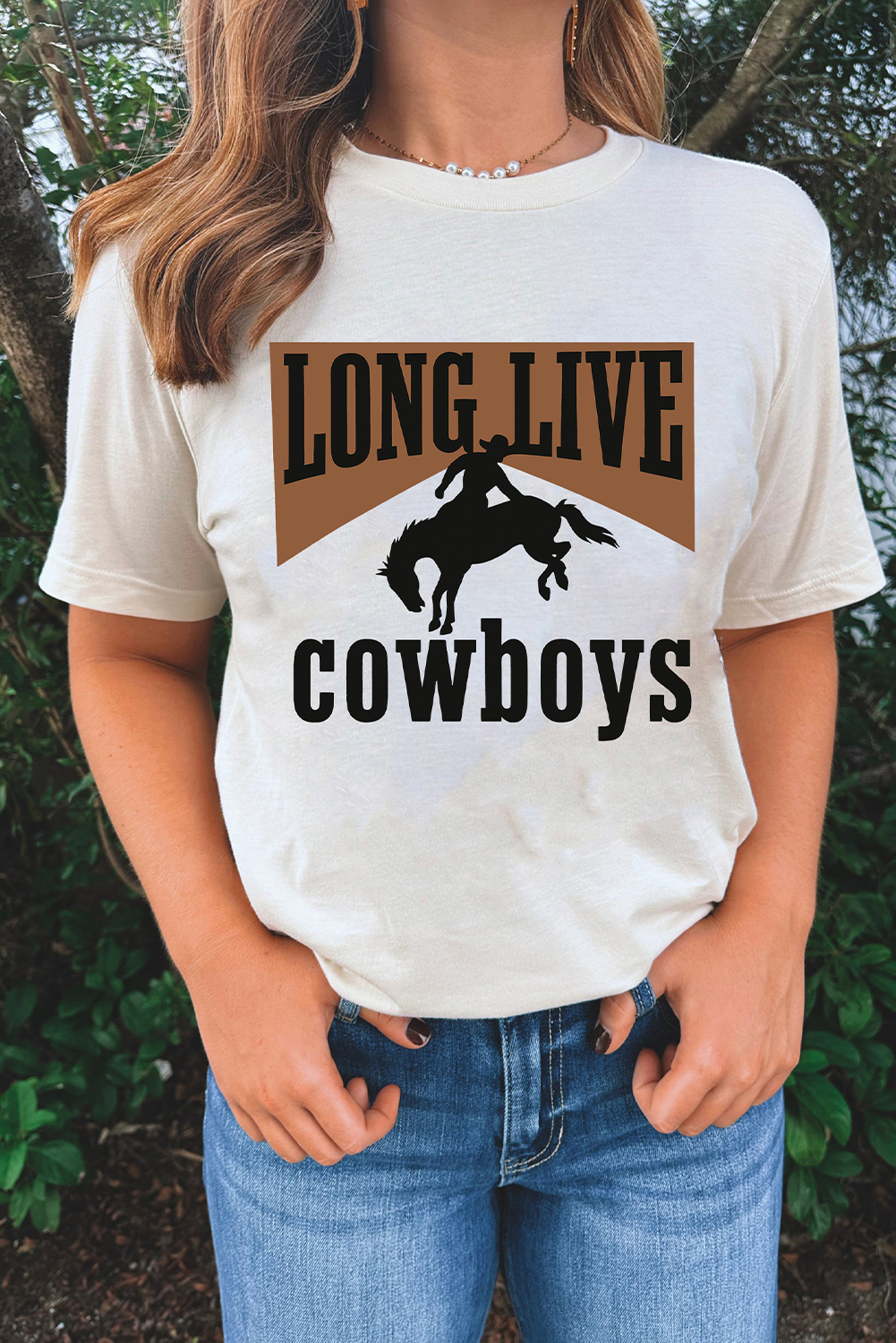 White LONG LIVE Cowboys Western Graphic Loose Tee - loveforevers