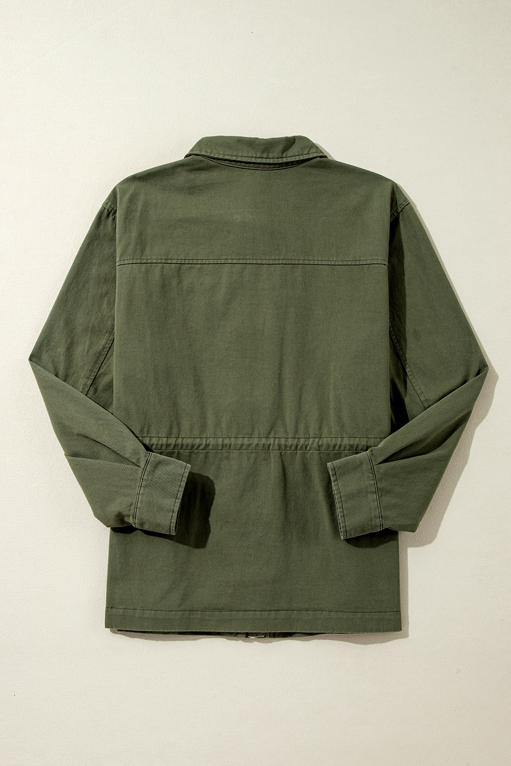Moss Green Snap Button Zipper Tight Waist Collared Jacket - loveforevers
