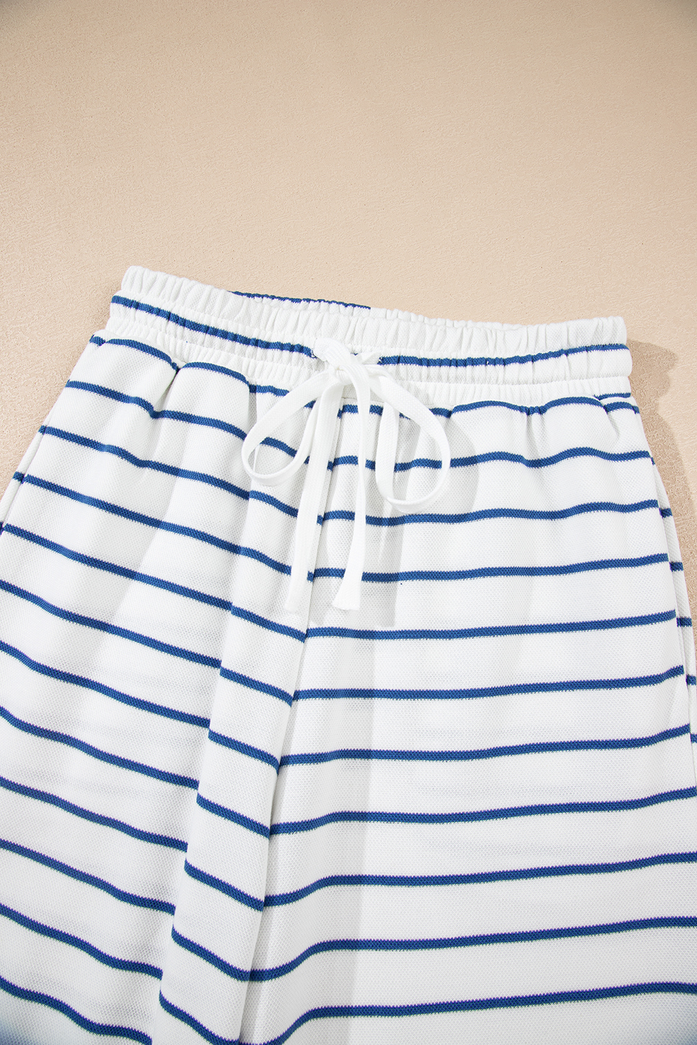 Sail Blue Striped Long Sleeve Top Drawstring Wide Leg Pants 2pcs Outfit - loveforevers