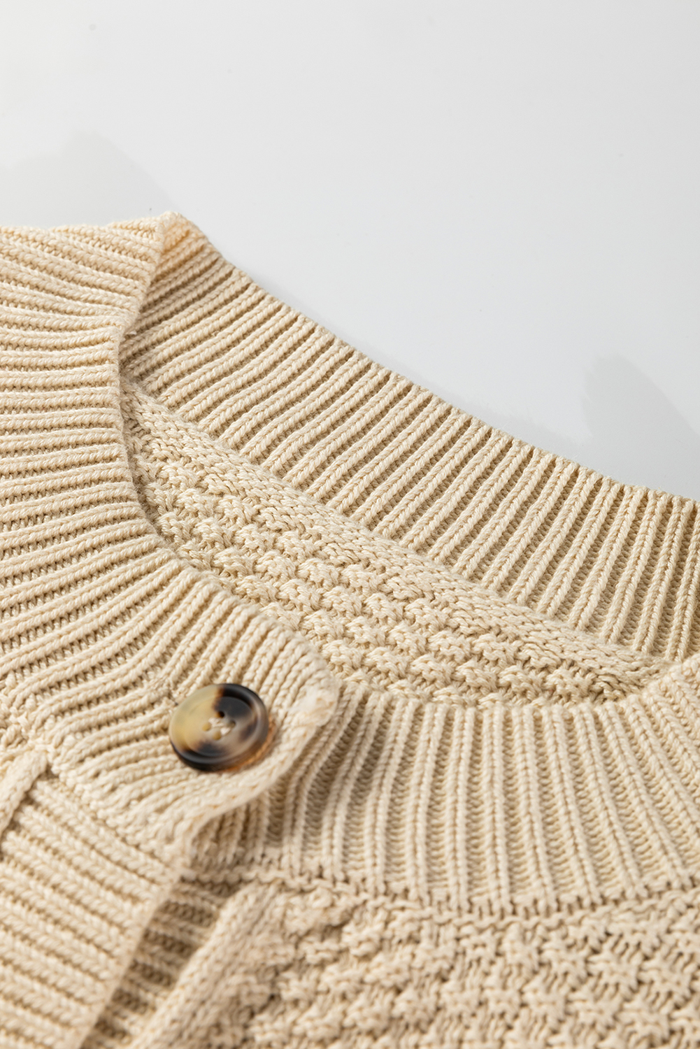 Beige Button Front Cropped Cardigan Sweater - loveforevers