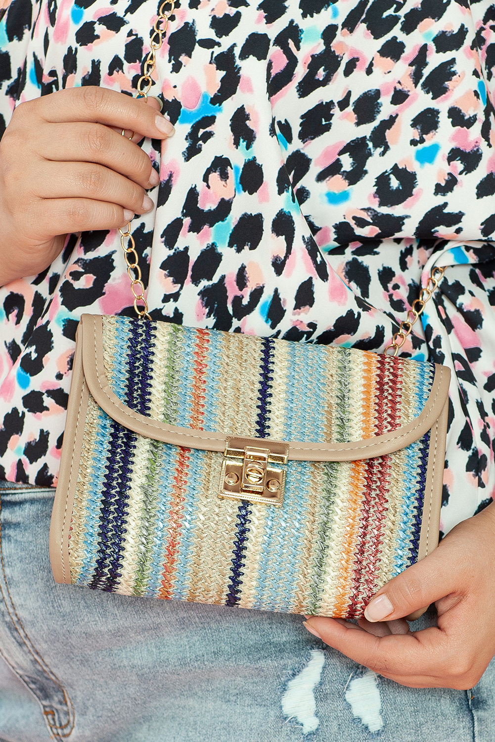 Iceland Blue Striped Crochet Flapped Single Shoulder Bag - loveforevers