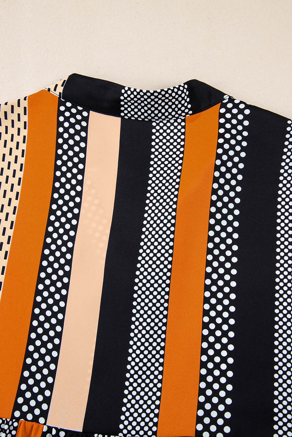 Black Striped Polka Dot Print Ruffled Hem V Neck Mini Dress - loveforevers