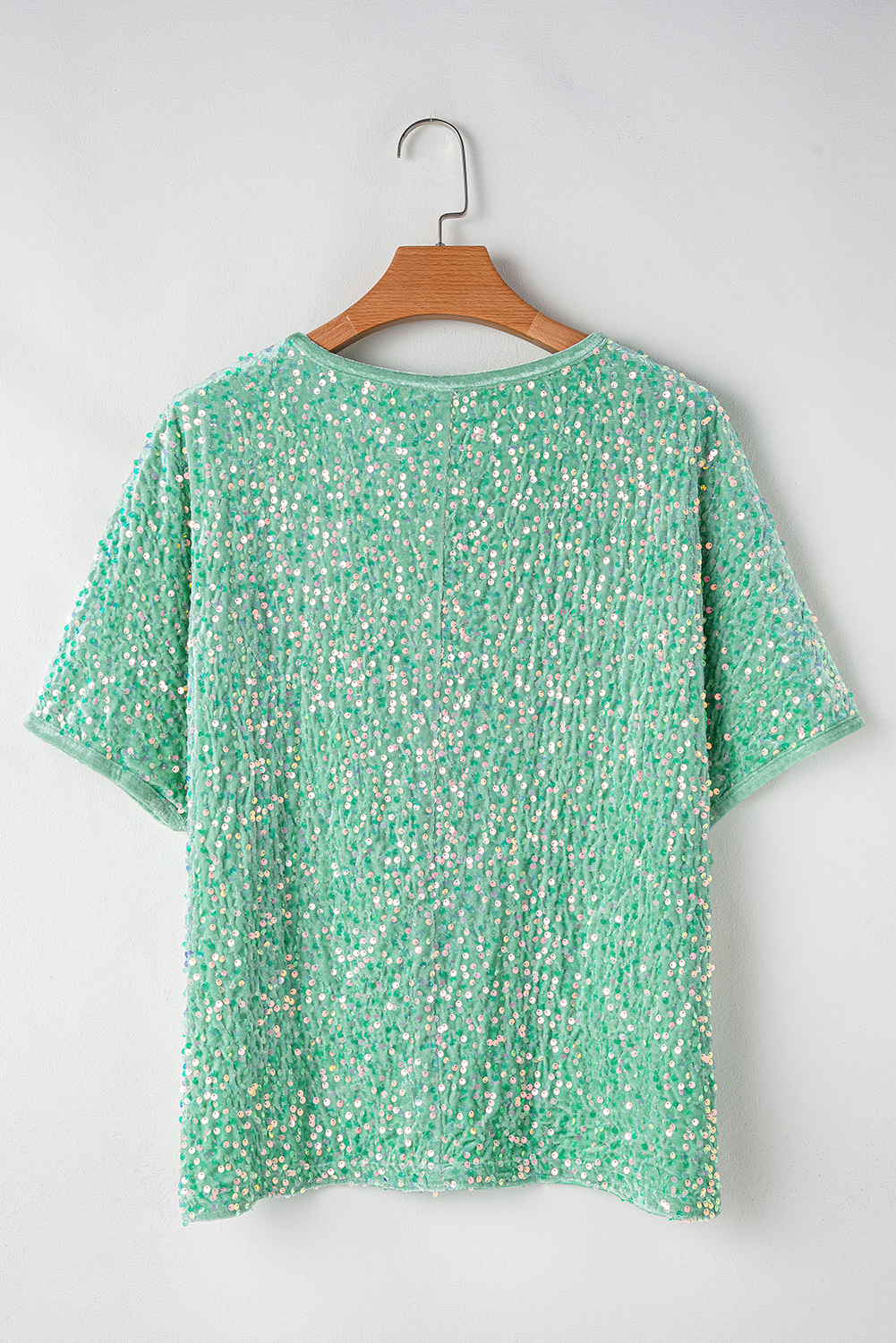 Moonlight Jade Sequin Batwing Sleeve V Neck Velvet Blouse - loveforevers