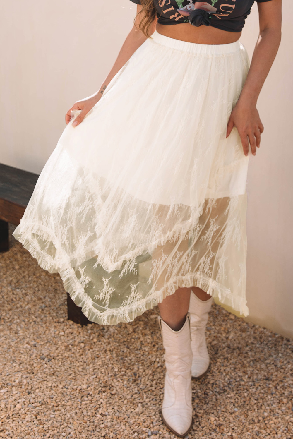 Apricot Lace Cascading Tiered High Waist Maxi Skirt - loveforevers