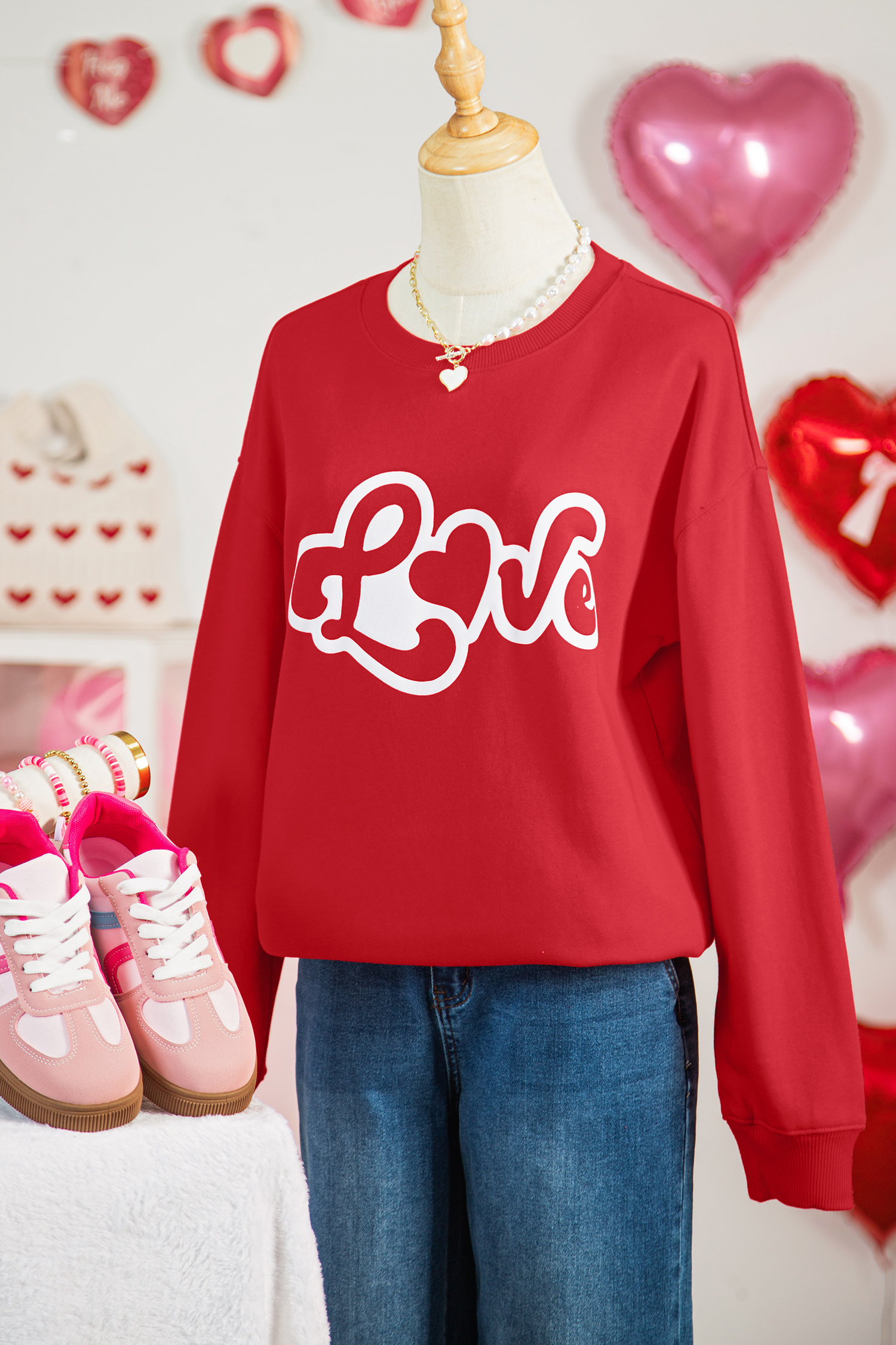 Red Love Letter Printed Casual Sweatshirt - loveforevers