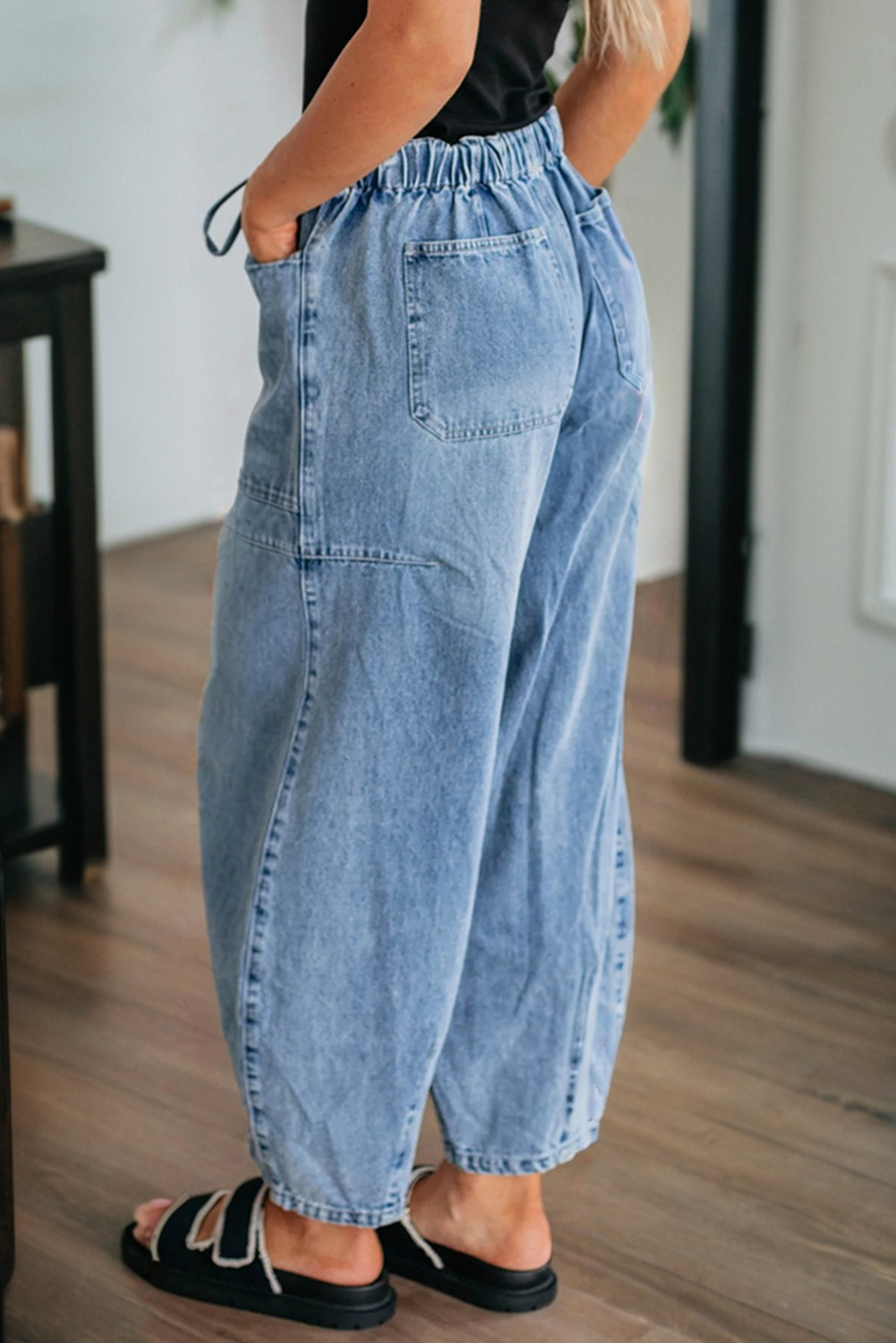 Myosotis Large Patch Pocket Drawstring Paperbag Waist Barrel Jeans - loveforevers