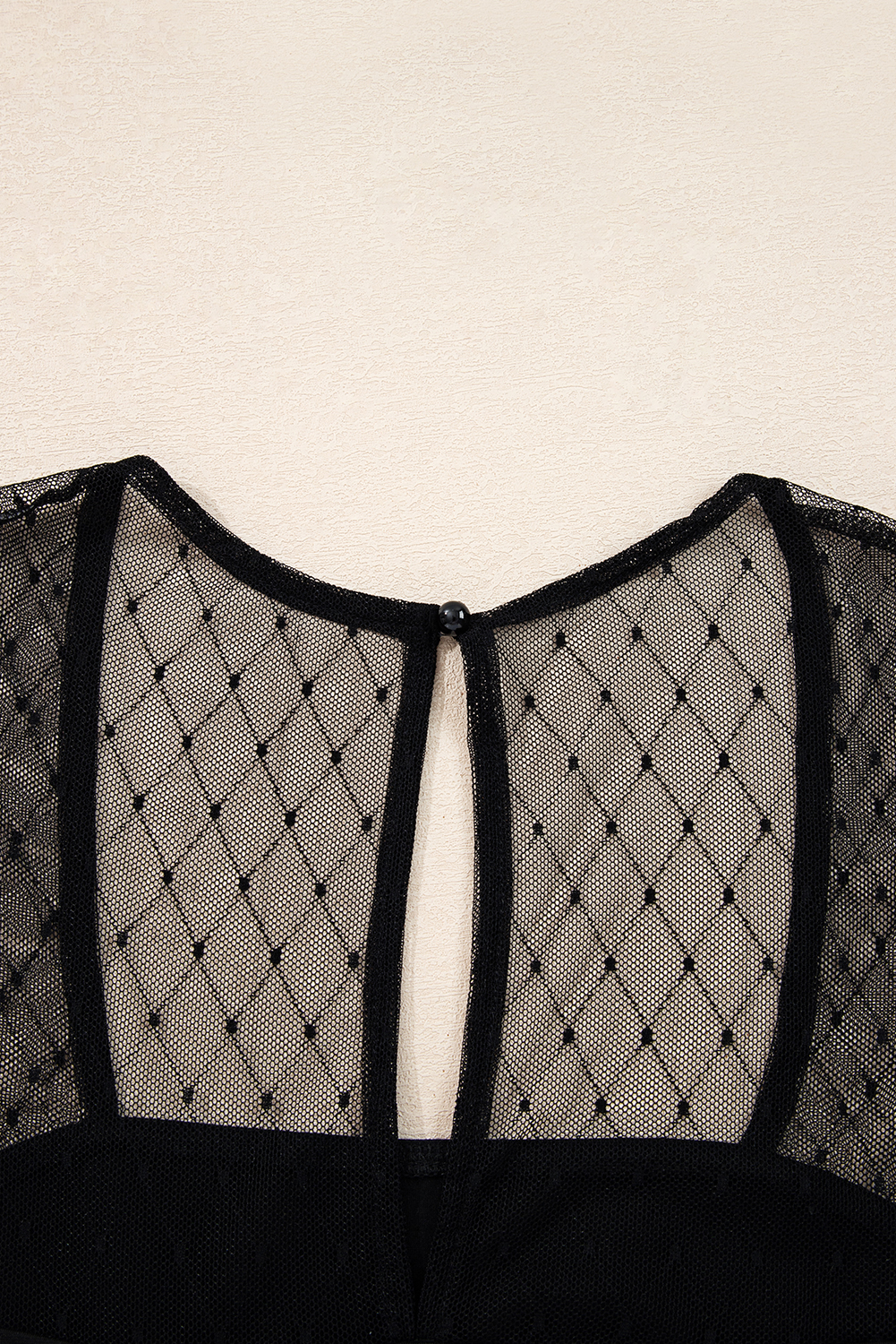 Black Polka Dot Mesh Long Sleeve Square Neck Bodysuit - loveforevers