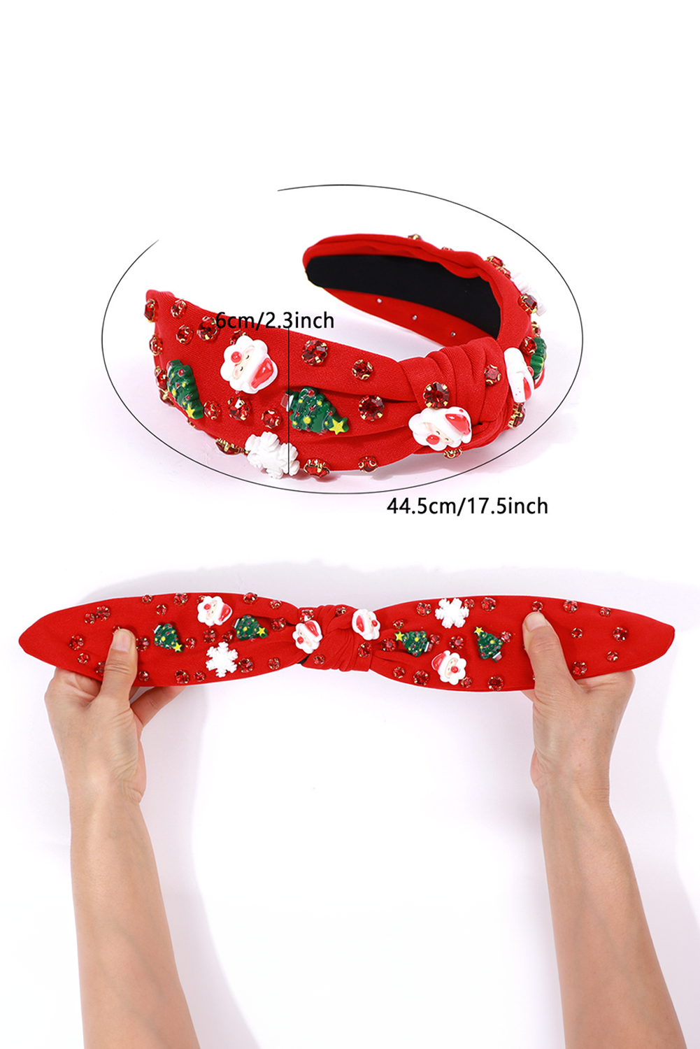 Fiery Red Cartoon Christmas Pattern Rhinestone Knotted Headband - loveforevers