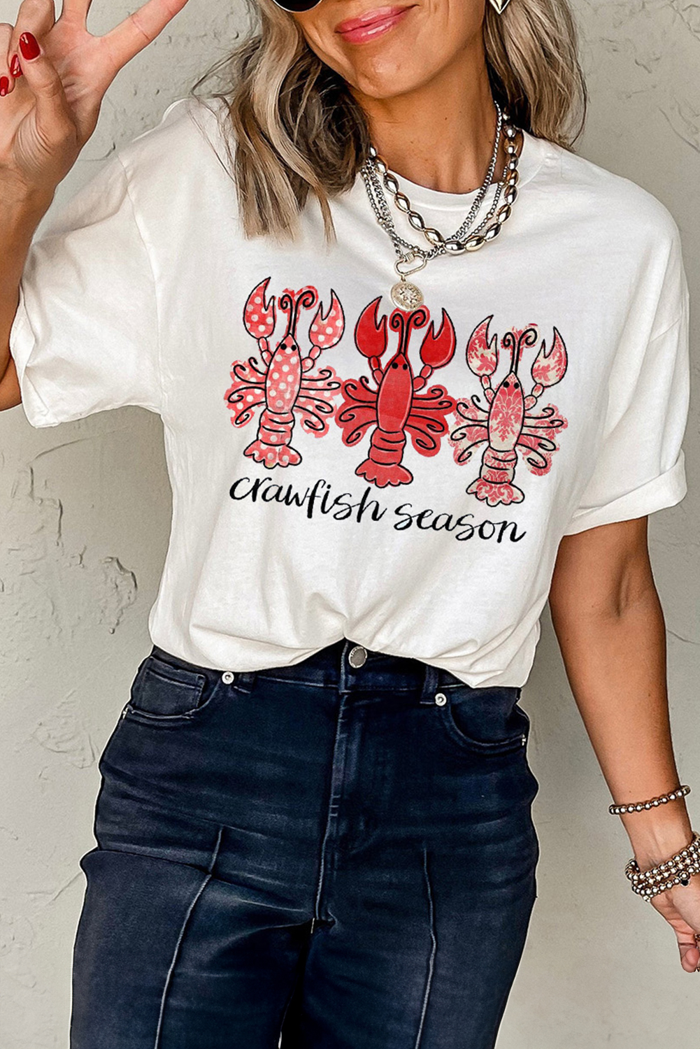 White Crawfish Season Fashion Graphic Crewneck T Shirt - loveforevers