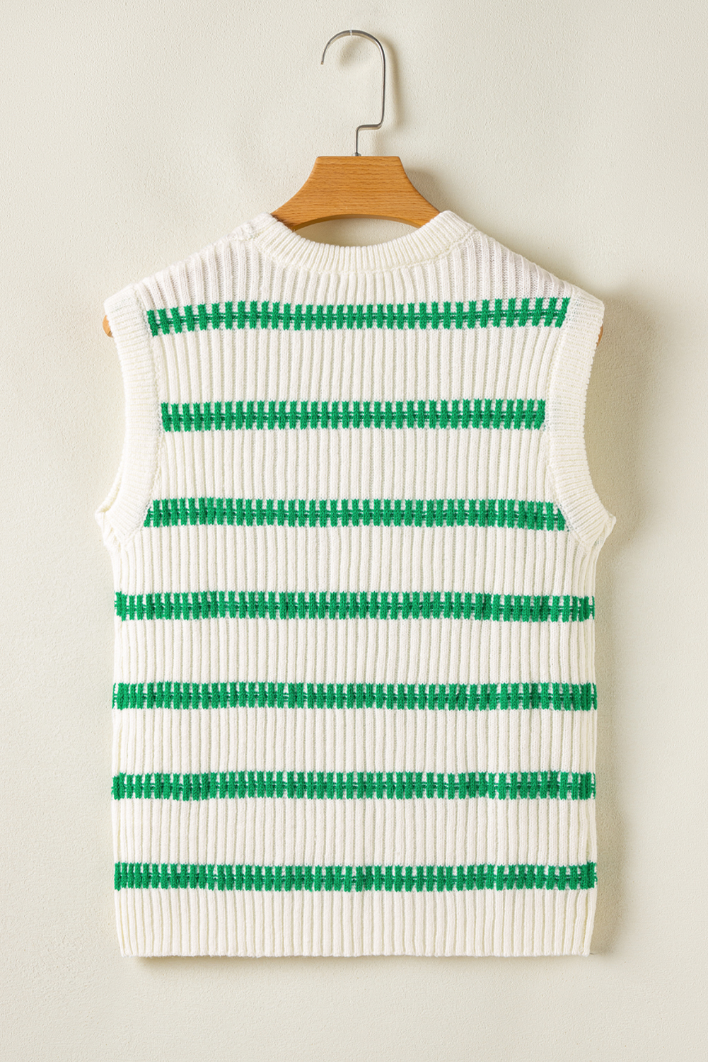 Bright Green Striped Round Neck Casual Sweater Vest - loveforevers