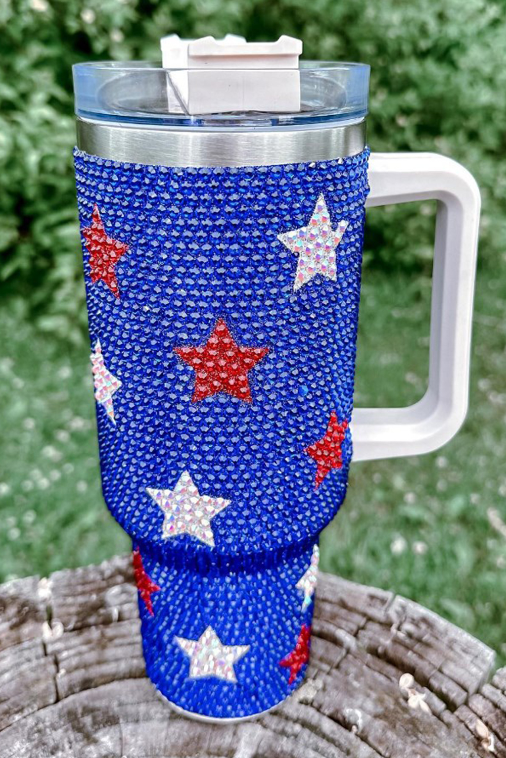 Dark Blue Star Shape Rhinestone Handle Large Vacuum Cup 40oz - loveforevers